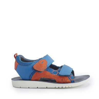 Beachball, Bright blue leather/ orange suede boys rip-tape sandals