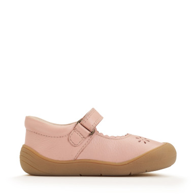 Eva, Dusky pink leather girls rip-tape first walking shoes