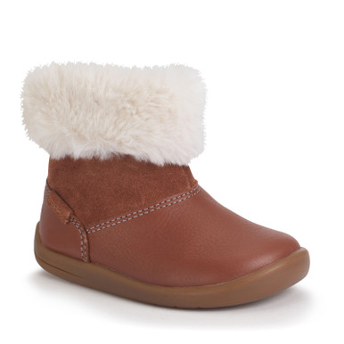 Flurry, Tan leather/ suede girls zip-up fur first ankle boots