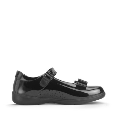 Bella, Black patent girls rip-tape bow school shoes