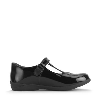 Gem, Black patent girls rip-tape T-bar school shoes